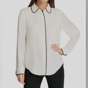 NWT Women's DKNY  Petite Piped-Trim Black & White - Size Petite Medium
